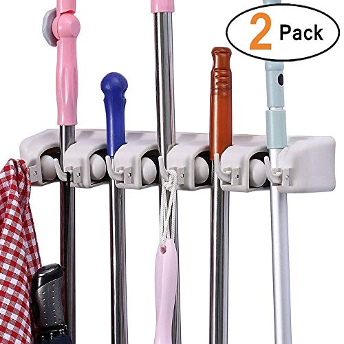 ONMIER 2 Pack Mop and Broom Holder, Multipurpose Wall Mounted Organizer Storage Hooks, Ideal Broom Hanger for Kitchen Garden and Garage