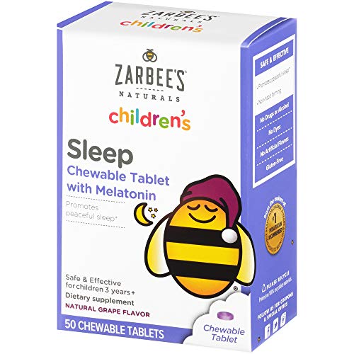 Book Cover Zarbee's Naturals Children's Sleep with Melatonin Supplement, Natural Grape Flavor, 50 Chewable Tablets