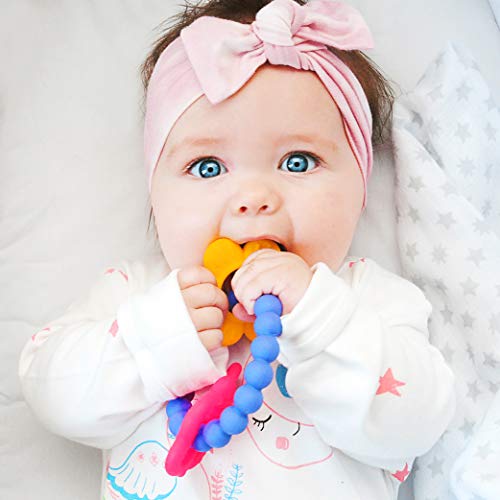 Nuby Chewy Charms Silicone Teether with Butterfly/Flower or Coral Unicorn, 1 Count (Pack of 1)