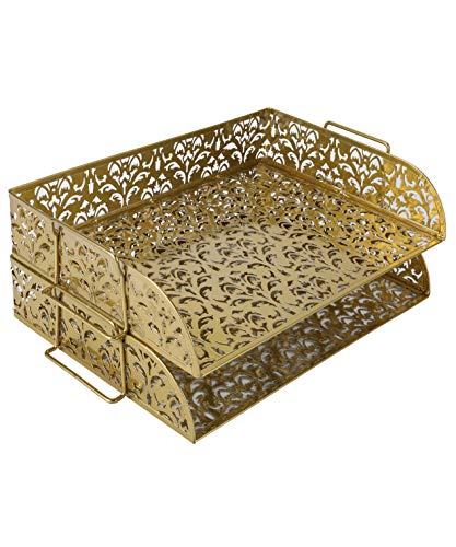 EasyPAG Desk Organizers and Accessories Stackable Paper Tray -2 Tier Stackable Letter Trays,Dark Teal