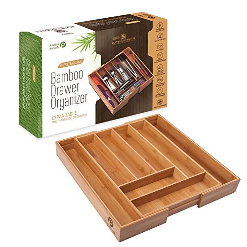 Non-slip, Extra Deep, Expandable, Large Silverware Organizer, Bamboo Flatware Drawer Organizer, Cutlery Tray, Utensil Holder, Adjustable Drawer Organizers, Kitchen Drawer Dividers by PRISTINE BAMBOO