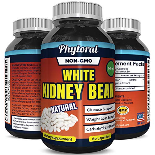 White Kidney Bean Supplement Pills Pure Extract Starch Carb Blocker Weight Loss Formula - Lose Belly Fat Suppress Appetite Boost Metabolism Natural Weight Loss for Men and Women by Phytoral