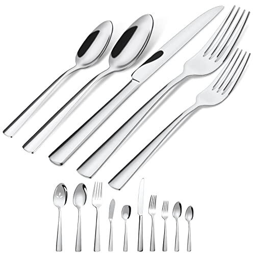 Book Cover 45-Piece Silverware Flatware Cutlery Set in Ergonomic Design Size and Weight, Durable Stainless Steel Tableware Service for 8, Dishwasher Safe