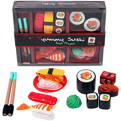 Liberty Imports Japanese Sushi Dinner Bento Box Pretend Play Cutting Food Play Set for Kids (15 Pieces)