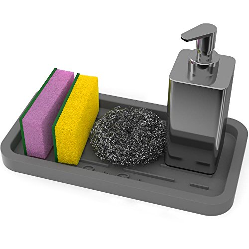 Good to Good Sponge Holder - Kitchen Sink Organizer Tray for Sponges, Soap Dispenser, Scrubber, and Other Dishwashing Accessories - Gray