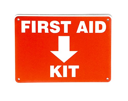 Book Cover First Aid Sign, Durable Plastic Safety Sign, 7 x 10 Inch, Red on White, for Indoor/Outdoor Use