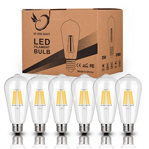 Antique LED Bulbs Soft Warm White 2700K, 6W ST64 Dimmable Vintage Edison LED Bulbs,60W Equivalent, Squirrel Cage Filament Bulb, 550 Lumens, E26 Clear Glass, Pack of 6(2 Year Warranty)