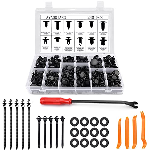 240 Pcs Push Retainer Kit and Free Fastener Remover,Assortment Universal Retainer Clips Push Type Retainers Set in Case Fits For GM Ford Toyota Honda Chrysler