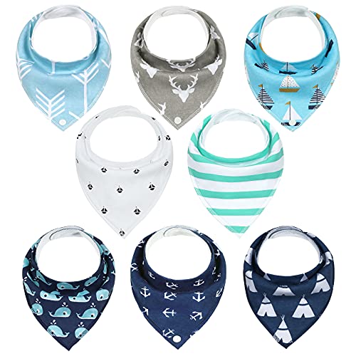 YOOFOSS  Bavoirs Bandana Bébé -  Coton Bio - Pour Enfant - 0-24 mois (Garçon) - Pack de 8