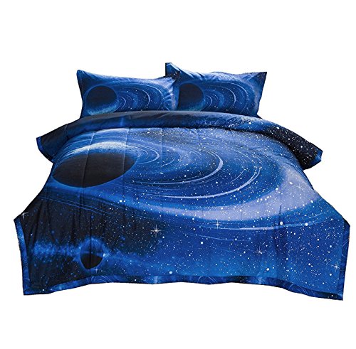 Book Cover A Nice Night Blue 3 Pieces Comforter Set Galaxy Bedding Set Full Size with 2 Matching Pillows