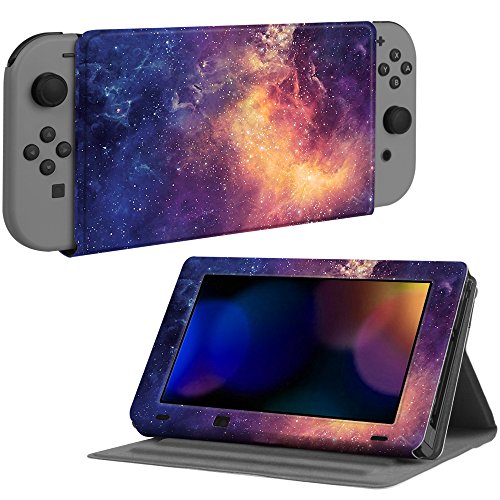 Fintie Protective Case for Nintendo Switch - [Multi-Angle Viewing] Ultra Slim Vegan Leather Play Stand Cover with Elastic Strap for Nintendo Switch 2017 - Galaxy