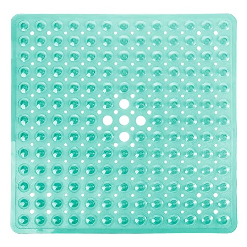 Book Cover Yimobra Shower Bathtub Mat Non Slip, 21x21 Inch, Soft Square Bath Mat for Tub with Suction Cups and Drain Holes, Stall Floor Mats for Bathroom, Machine Washable, Bathroom Accessories, Clear Green