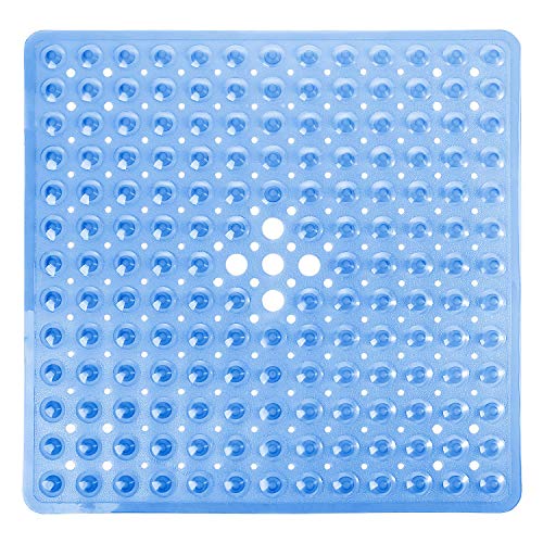 Book Cover Yimobra Square Shower Mat for Bathtub, Non-Slip with Drain Holes, Suction Cups, BPA, Latex, Phthalate Free, Machine Washable, 53 x 53 cm, Clear Blue