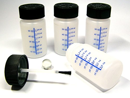 NSI 2oz Touch Up Paint Graduated Plastic Bottle w Long Applicator Brush + Mix Ball (Pack of 4) Touchup Bottles