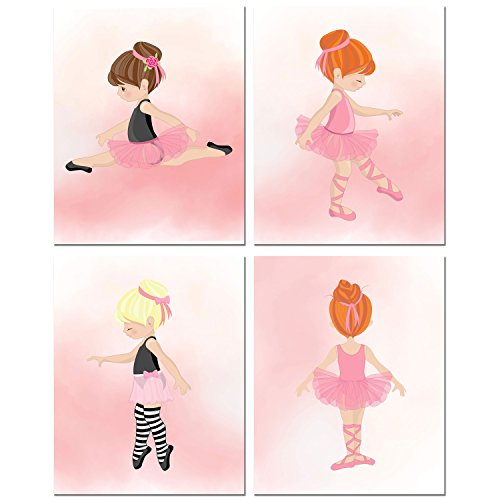 Little Ballerina Girl Prints - Set of 4 Baby Nursery Wall Art Decor Dance Photos 8x10