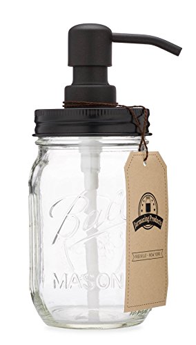 Book Cover Jarmazing Products Mason Jar Soap Dispenser - Black - with 16 Ounce Ball Mason Jar - Made from Rust Proof Stainless Steel