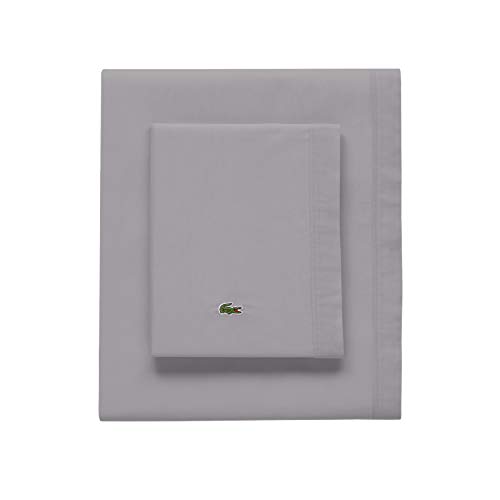 Book Cover Lacoste 100% Cotton Percale Sheet Set, Solid, Sleet, Twin Extra Long