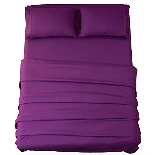Book Cover Sonoro Kate Sheets Super Soft Microfiber 1800 Thread Count 18 Inch Deep Pocket 4 Piece Queen Size Purple