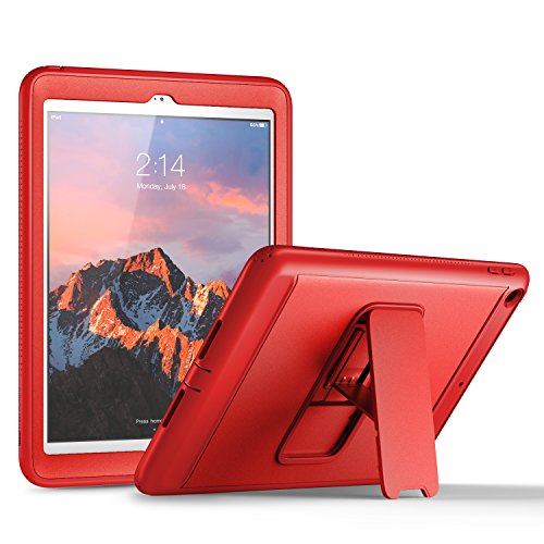 YOUMAKER New iPad 9.7 Case 2018/2017, Heavy Duty Kickstand with Built-in Screen Protector Full-body Shockproof Protective Case Cover for Apple iPad 9.7 inch 2017/2018 5th/6th Gen (Red/Red)