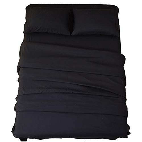 SONORO KATE Bed Sheet Set Super Soft Microfiber 1800 Thread Count Luxury Egyptian Sheets 18-Inch Deep Pocket Wrinkle-4 Piece(King Black)