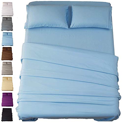 Book Cover Sonoro Kate Bed Sheet Set Super Soft Microfiber 1800 Thread Count Luxury Egyptian Sheets 18-Inch Deep Pocket Wrinkle and Hypoallergenic-4 Piece(King Lake Blue)
