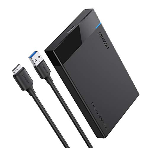 UGREEN 2.5" Hard Drive Enclosure, USB 3.0 to SATA III for 2.5 Inch SSD & HDD 9.5mm 7mm External Hard Drive Case Support Max 6TB with UASP Compatiable for WD, Seagate, Toshiba, Samsung, Hitachi