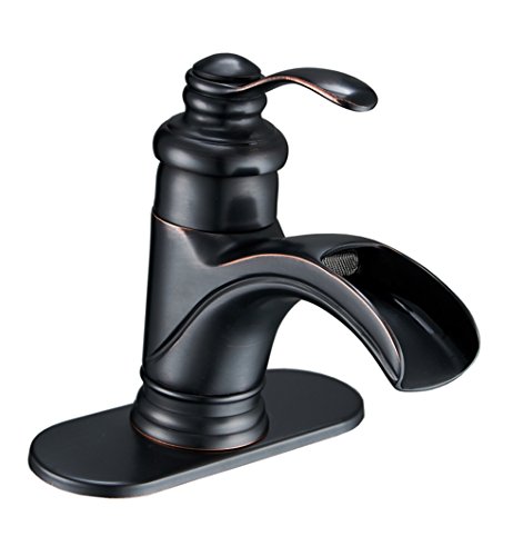 BWE Waterfall Bathroom Faucet Oil Rubbed Bronze Farmhouse Single Handle Single Hole Water Supply Hose Rustic Lavatory Vanity Sink Bath Black Mixer