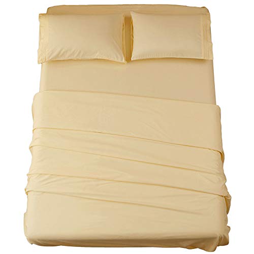 Sonoro Kate Bed Sheet Set Super Soft Microfiber 1800 Thread Count Luxury Egyptian Sheets 18-Inch Deep Pocket Wrinkle-4 Piece(King Ivory)