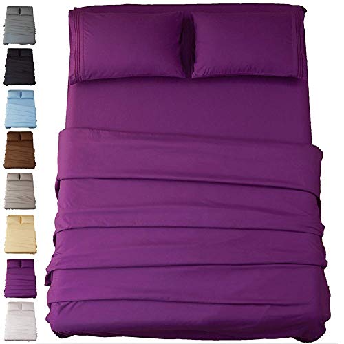 Book Cover Sonoro Kate Bed Sheet Set Super Soft Microfiber 1800 Thread Count Luxury Egyptian Sheets 16-Inch Deep Pocket Wrinkle and Hypoallergenic-4 Piece(King Purple)