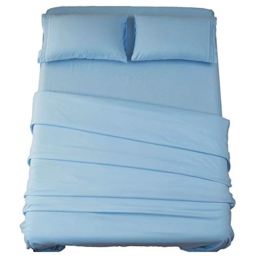SONORO KATE Bed Sheet Set Super Soft Microfiber 1800 Thread Count Luxury Egyptian Sheets 16-Inch Deep Pocket Wrinkle-4 Piece(Queen Lake Blue)