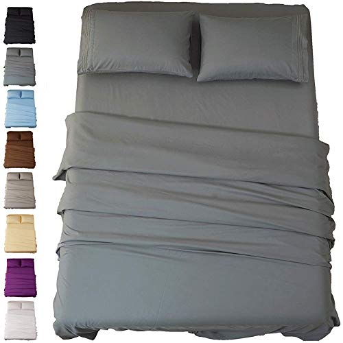 Book Cover SONORO KATE Bed Sheet Set Super Soft Microfiber 1800 Thread Count Luxury Egyptian Sheets 18-Inch Deep Pocket Wrinkle and Hypoallergenic-4 Piece(King Dark Grey)