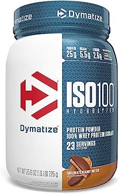 Book Cover Dymatize ISO 100 Whey Protein Powder with 25g of Hydrolyzed 100% Whey Isolate, Gluten Free, Fast Digesting, 1.6 Pound, Chocolate Peanut Butter, 25.6 Ounce (Pack of 1)