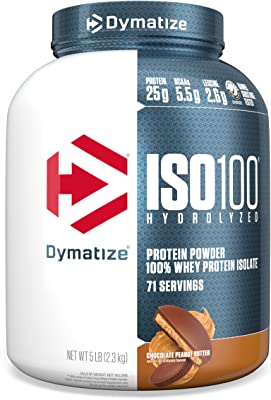 Book Cover Dymatize ISO 100 Whey Protein Powder with 25g of Hydrolyzed 100% Whey Isolate, Gluten Free, Fast Digesting, Chocolate Peanut Butter, 5 Pound