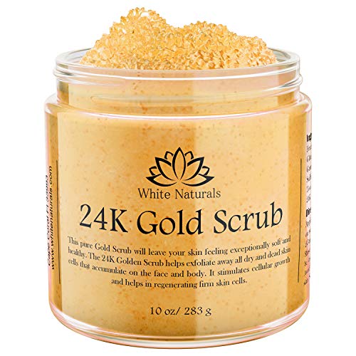 Book Cover 24K Gold Scrub, Moisturizing Face & Body Scrub By White Naturals, Exfoliate Shower Scrub With Anti-Aging Properties, Removes Dead Skin Cells, Reduces Appearance Of Wrinkles, Repairs Sun Damage, 8.8 oz