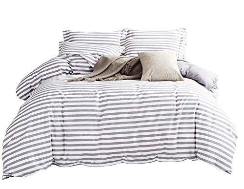 Book Cover Duvet Cover Set,Striped Duvet Cover,Contrast 2 Tone Reversible Comforter Cover,Zipper Closure,Bed Linen Quilt Cover Sets,White Duvet Cover with Stripes,Queen