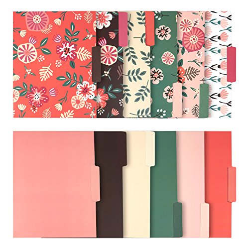 Book Cover 12 Pack Decorative Assorted File Folder Set - 6 Floral Designs and 6 Solid Colors - Letter Size with Â½ Inch Cut Top Memory Tab - File Filing Organizers - 9.5 x 11.5 Inches