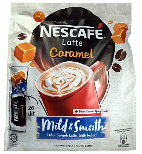 Book Cover Nescafe 3 in 1 CARAMEL Coffee Latte - Instant Coffee Packets - Single Serve Flavored Coffee Mix (20 Sticks)