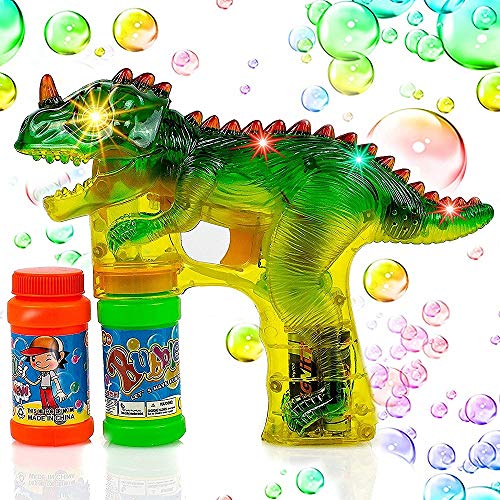 Book Cover Toysery Dinosaur Bubble Shooter Gun Light Up Bubbles Blower with LED Flashing Lights and Sounds Dinosaur Toys for Kids, Boys and Girls.