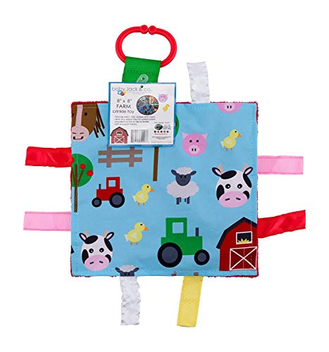 Book Cover Baby Sensory Crinkle & Teething Square Lovey Toy with Closed Ribbon Tags for Increased Stimulation: 8