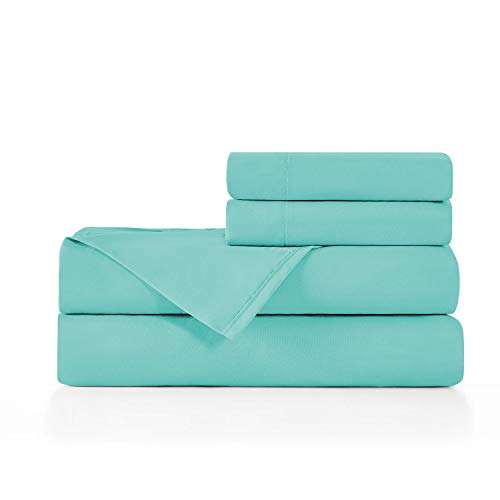 Book Cover BASIC CHOICE Brushed Microfiber Bed Linen Set, Turquoise, 4 Pieces, King