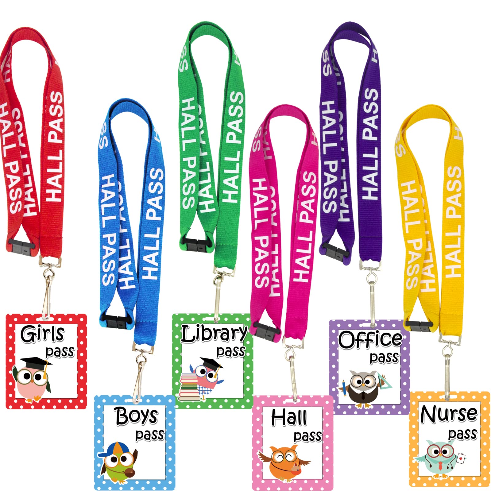 Book Cover Owl Hall Pass Lanyards and School Passes Set of 6 C)Owl