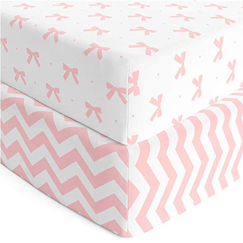 Book Cover Baby Crib Sheets Girl 2 Pack | Jersey Cotton Fitted Crib Sheet Set and Toddler Bed Sheets | Pink Baby Girl Crib Sheets | Standard Crib and Toddler Bed Mattress Size 28 x 52 Inch