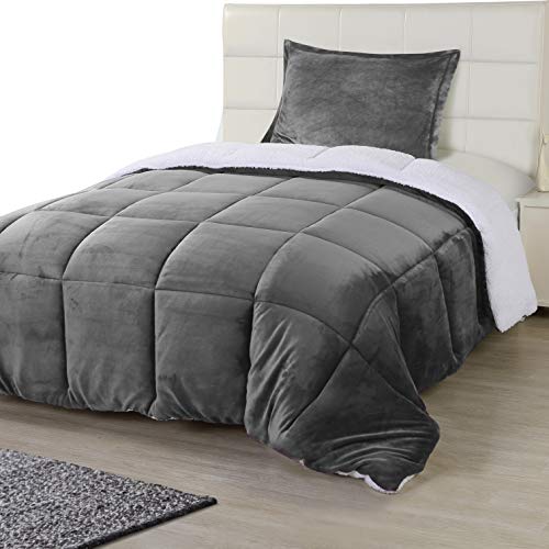 Utopia Bedding All Season Alternative Fleece Comforter - Reversible Sherpa Comforter Set (Twin, Grey) with 1 Pillow Sham - Soft and Comfortable - Machine Washable