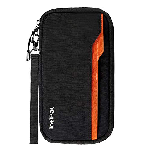 IntiPal RFID Blocking Passport Wallet - Waterproof Document Organizer Credit Card Travel Wallet, Family Passport Holder with Removable Wristlet Strap