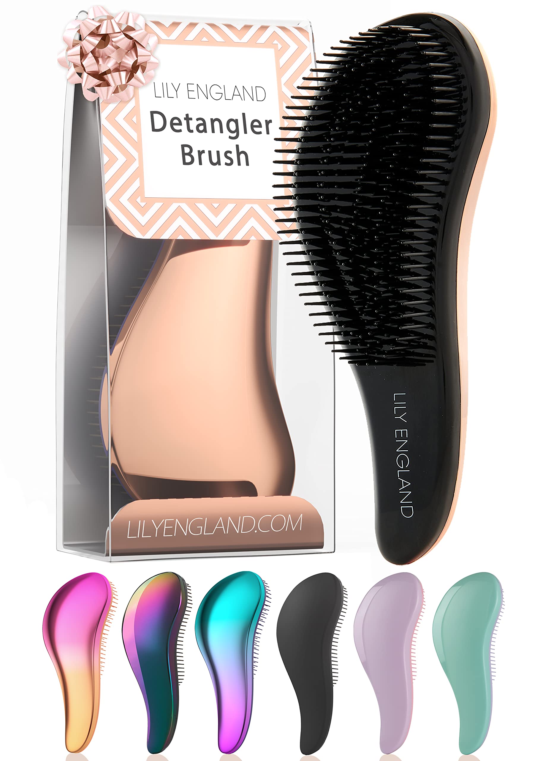 Detangling Brush for Curly Hair, Straight, Dry & Wet Hair - Brush for Thick Hair, Fine, Wavy, Black Natural Hair - Hair Detangler Brush for Kids, Women, Toddlers - Vegan Detangle Brush by Lily England Rose Gold