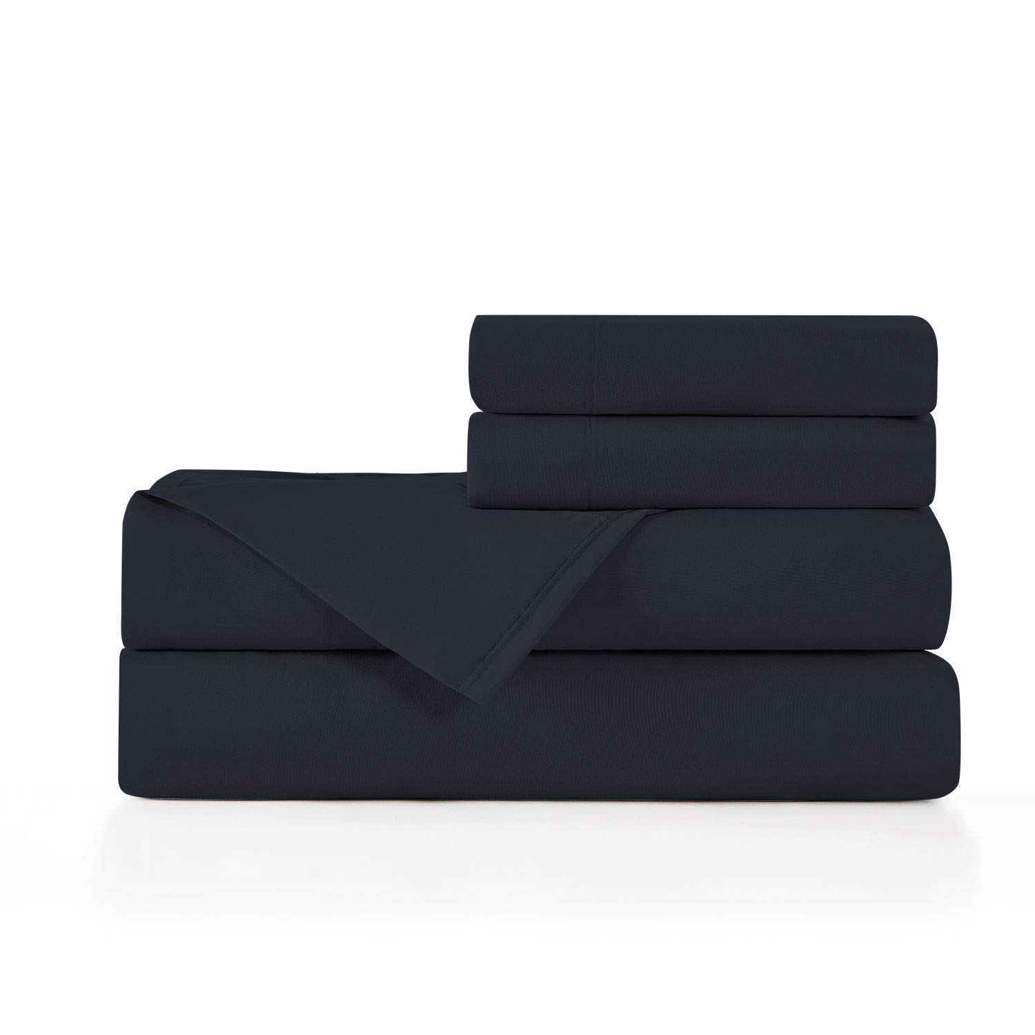 Book Cover BASIC CHOICE Brushed Microfiber Bed Linen Set, Standard 100 by Oeko-Tex, Navy, 3 Pieces, Twin Twin Navy