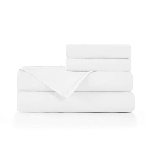 BASIC CHOICE Brushed Microfiber Bed Sheet Set, White, King, 4 Pieces