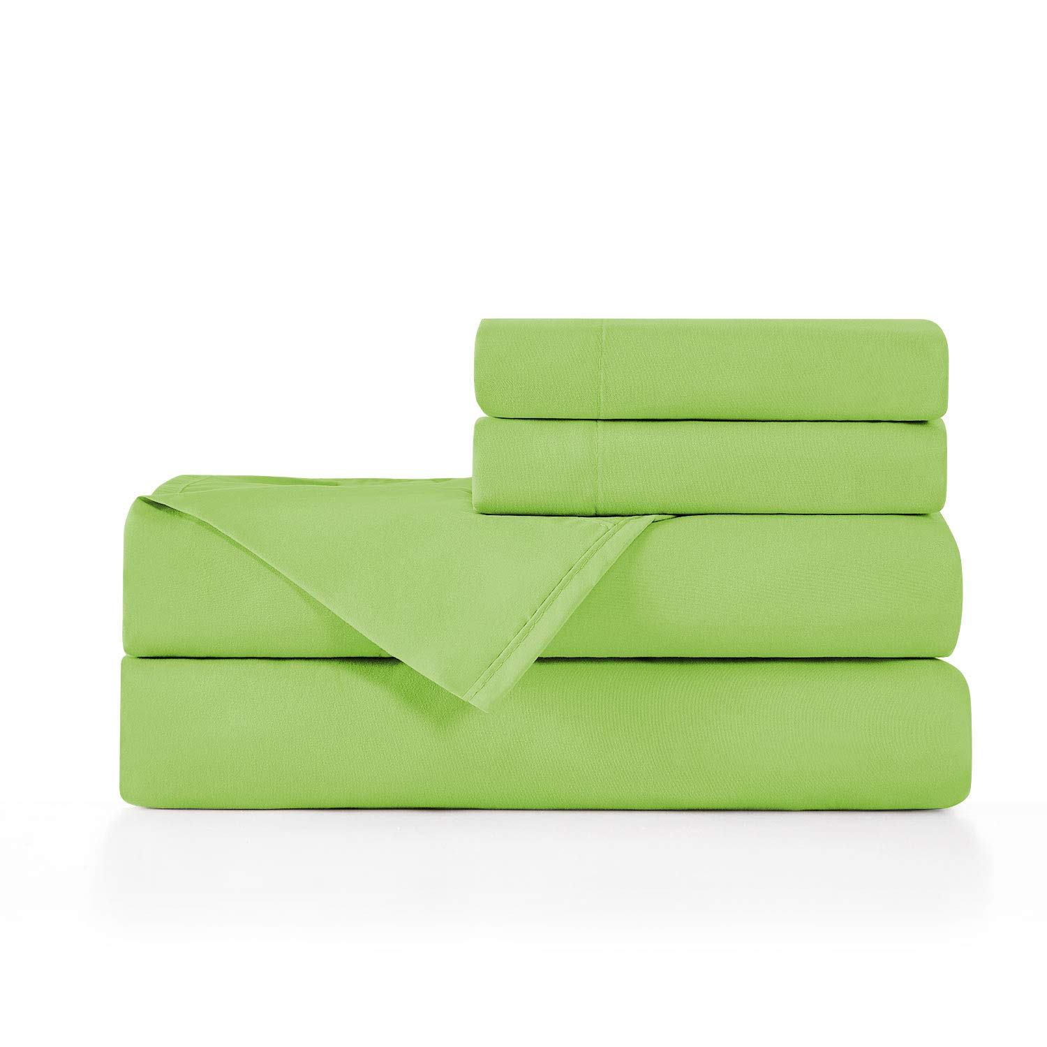Book Cover BASIC CHOICE Brushed Microfiber Bed Sheet Set, Standard 100 by Oeko-Tex, Lime, Full, 4 Pieces Full Lime