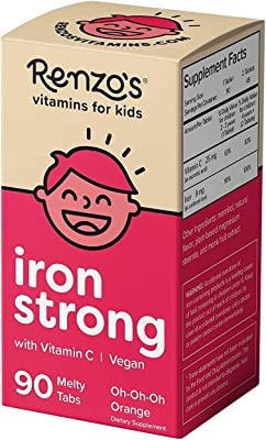 Renzo's Iron Strong, Dissolvable Vegan Vitamins for Kids, Zero Sugar, Oh-Oh-Oh Orange Flavor, 90 Melty Tabs