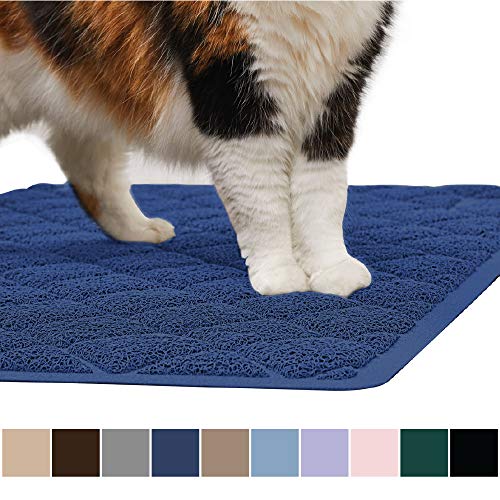 Book Cover Gorilla Grip Original Premium Durable Cat Litter Mat, 35x23, XL Jumbo, No Phthalate, Water Resistant, Traps Litter from Box and Cats, Scatter Control, Soft on Kitty Paws, Easy Clean Mats, Navy